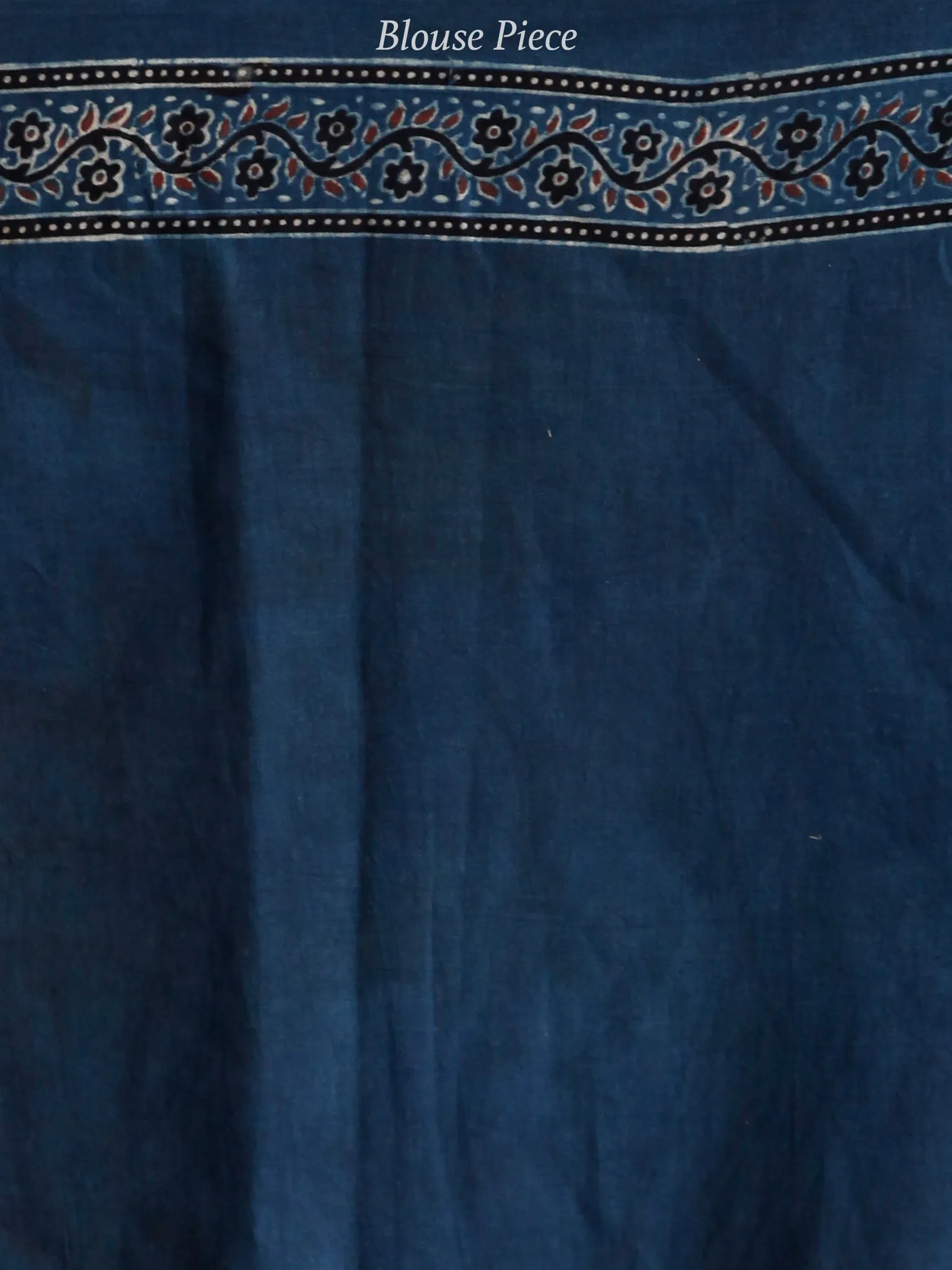 Indigo Maroon Black Ivory Ajrakh Hand Block Printed Cotton Saree in Natural Colors - S031703736