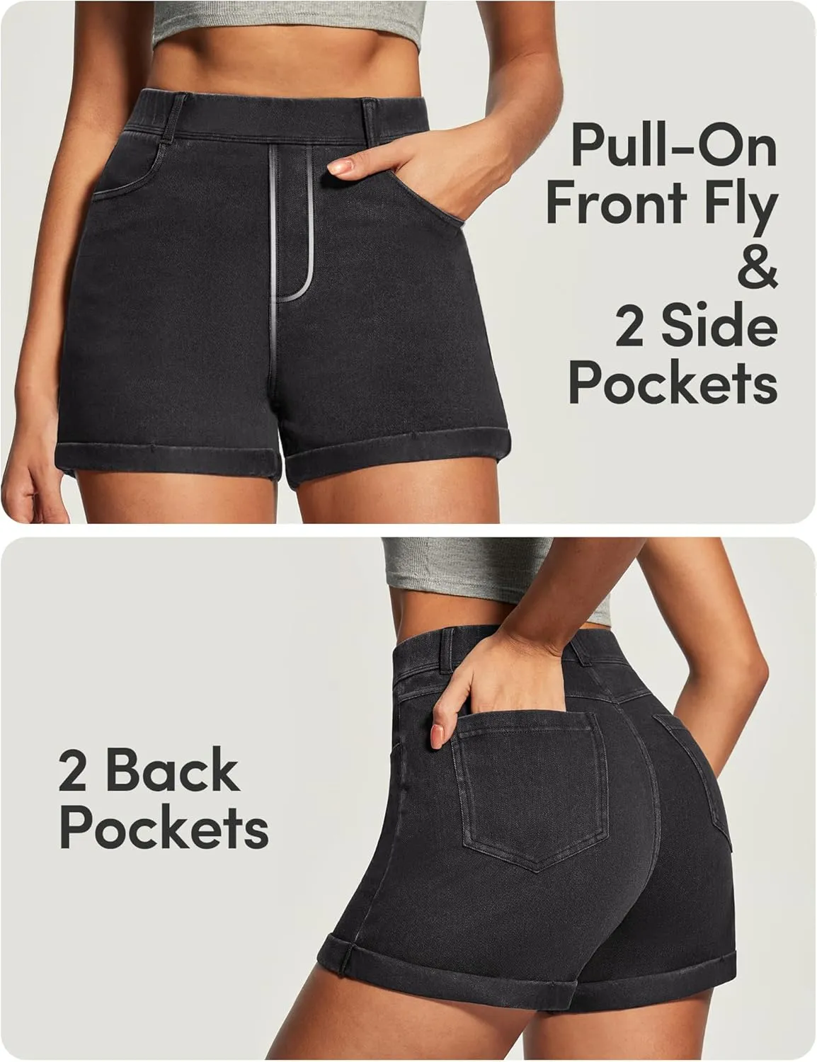 IUGA Stretchy Jorts Women Pull On Jean Shorts Womens High Waisted Folded Hem Denim Shorts Summer Casual with Pockets