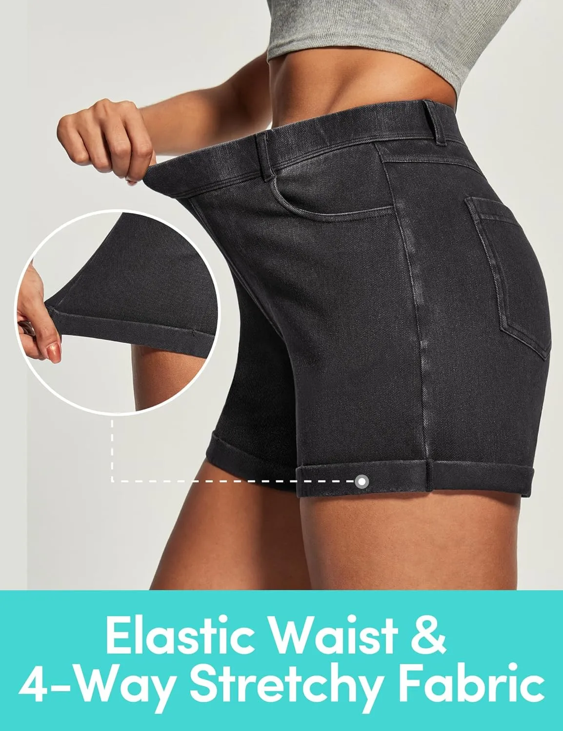 IUGA Stretchy Jorts Women Pull On Jean Shorts Womens High Waisted Folded Hem Denim Shorts Summer Casual with Pockets