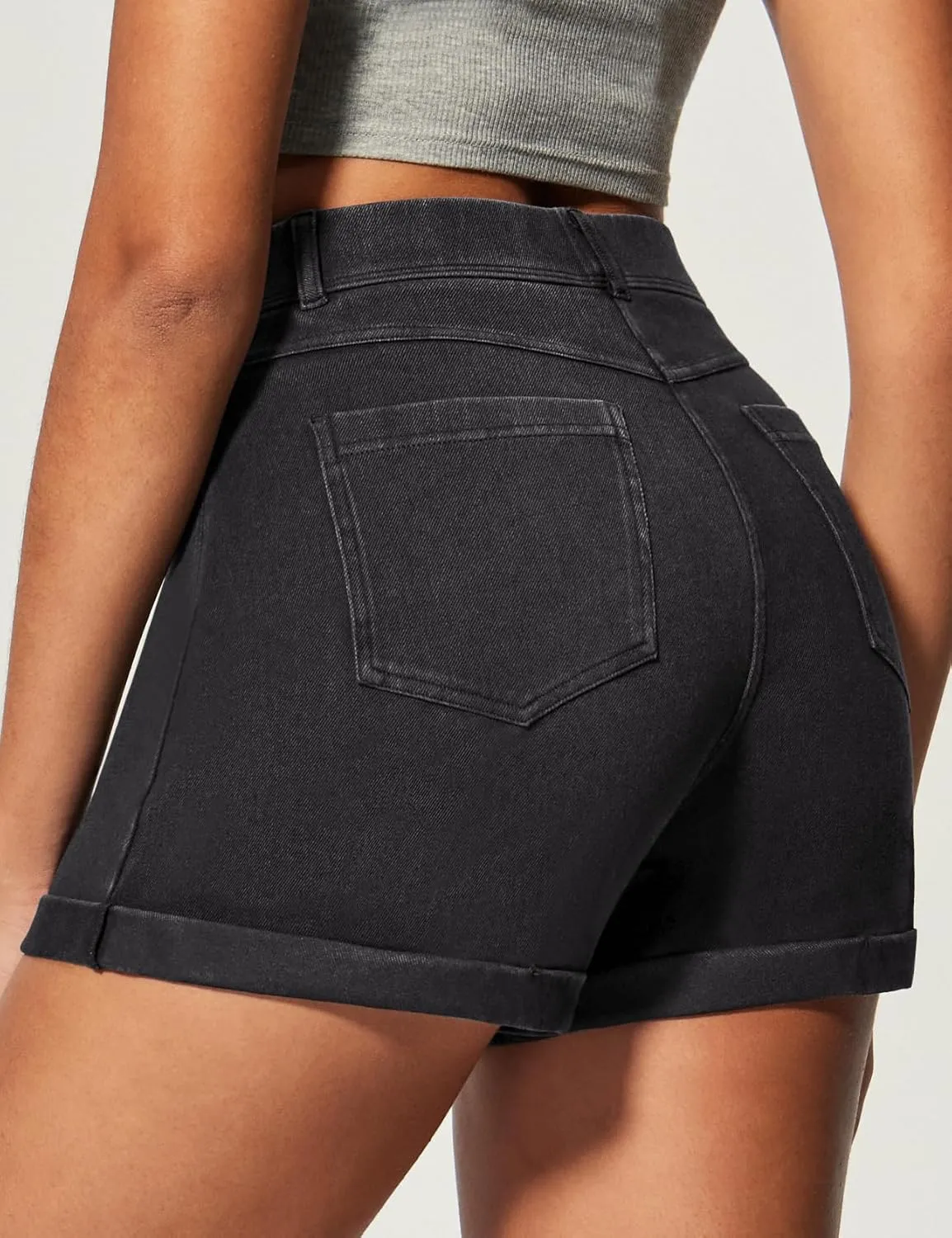 IUGA Stretchy Jorts Women Pull On Jean Shorts Womens High Waisted Folded Hem Denim Shorts Summer Casual with Pockets