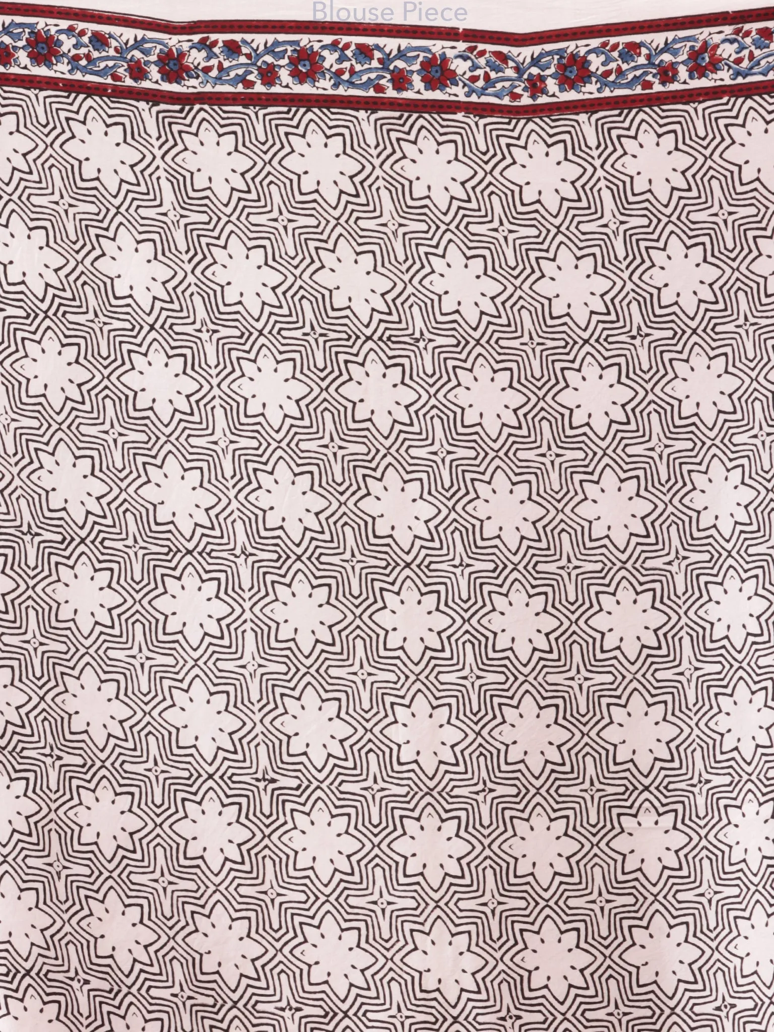 Ivory Indigo Red Ajrakh Hand Block Printed Modal Silk Saree - S031704222