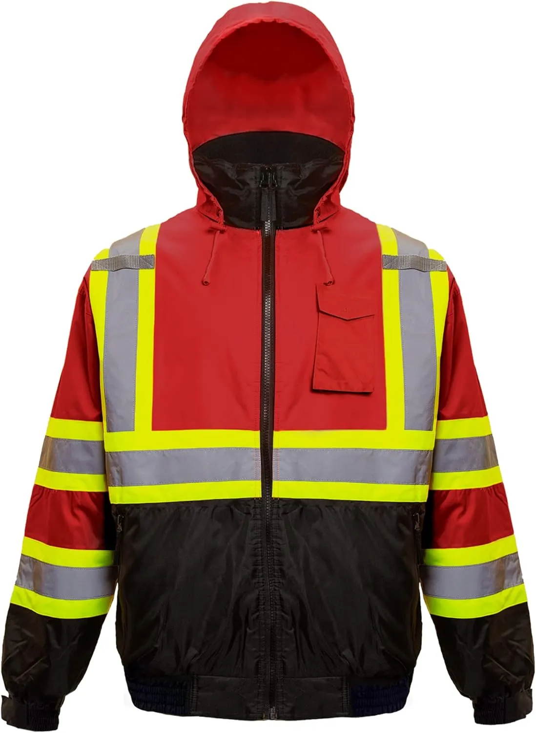 JORESTECH High Visibility Reflective Safety Bomber Jacket Waterproof X in Back ANSI/ISEA Class 1 Type O/CSA Z96