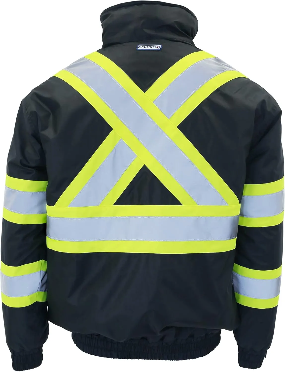 JORESTECH High Visibility Reflective Safety Bomber Jacket Waterproof X in Back ANSI/ISEA Class 1 Type O/CSA Z96