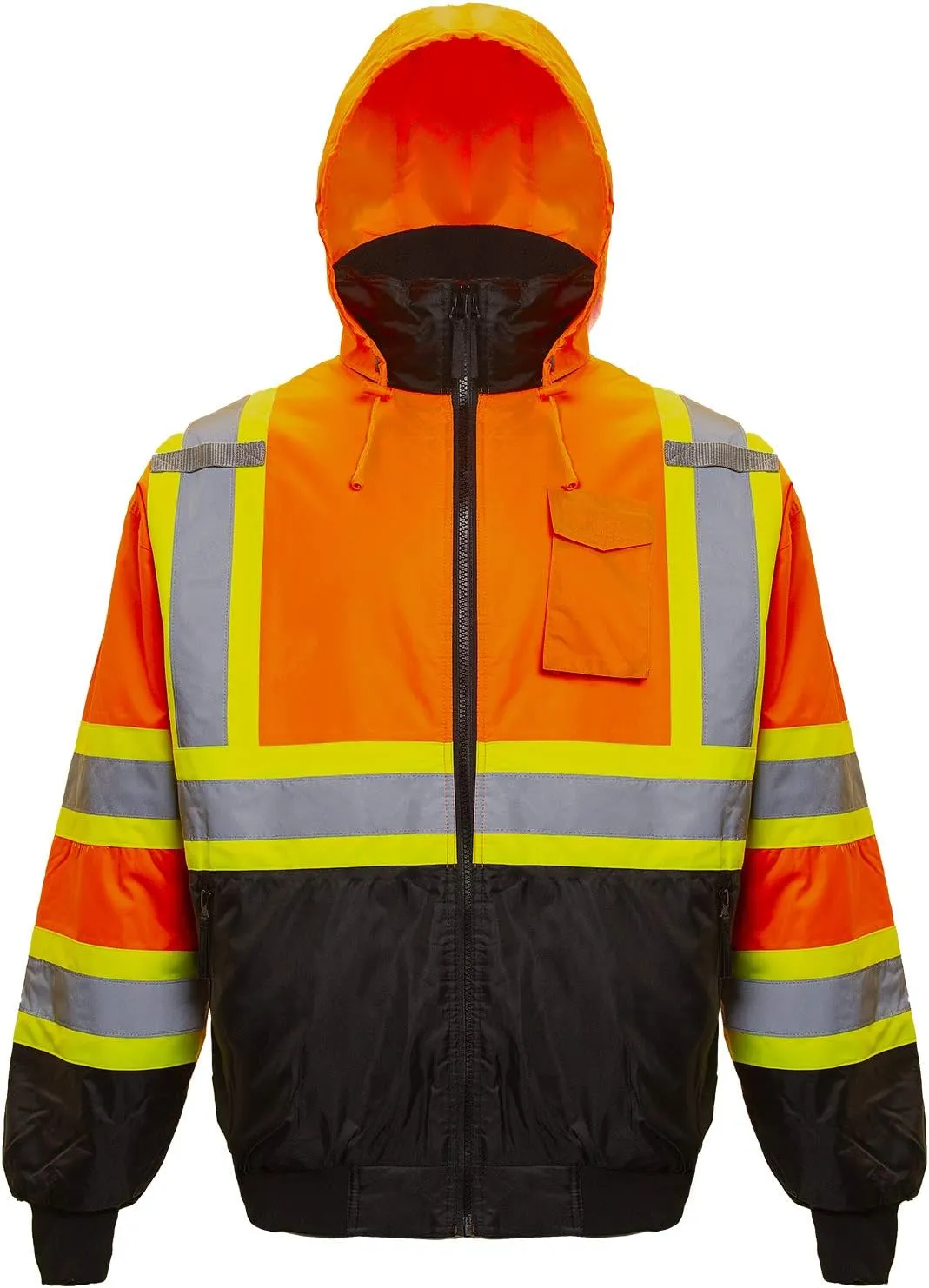 JORESTECH High Visibility Reflective Safety Bomber Jacket Waterproof X in Back ANSI/ISEA Class 1 Type O/CSA Z96