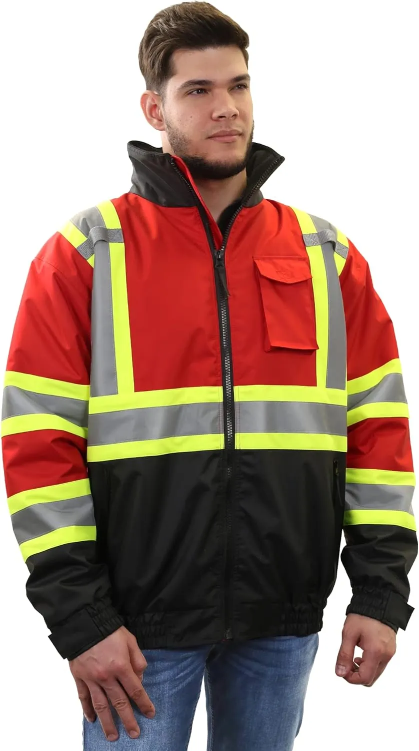 JORESTECH High Visibility Reflective Safety Bomber Jacket Waterproof X in Back ANSI/ISEA Class 1 Type O/CSA Z96