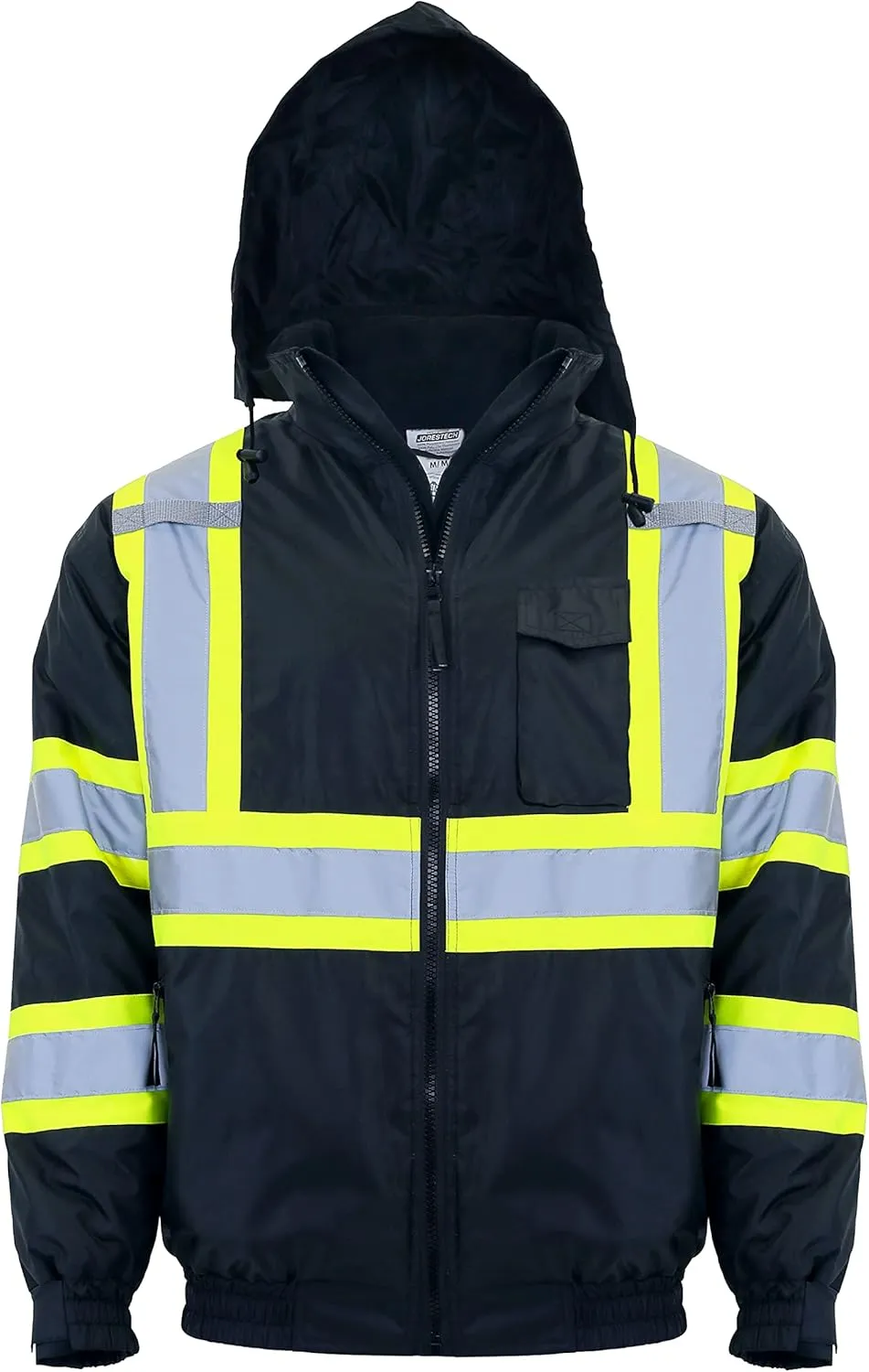 JORESTECH High Visibility Reflective Safety Bomber Jacket Waterproof X in Back ANSI/ISEA Class 1 Type O/CSA Z96