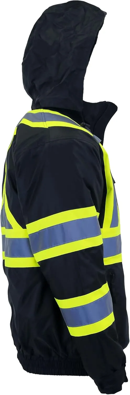 JORESTECH High Visibility Reflective Safety Bomber Jacket Waterproof X in Back ANSI/ISEA Class 1 Type O/CSA Z96