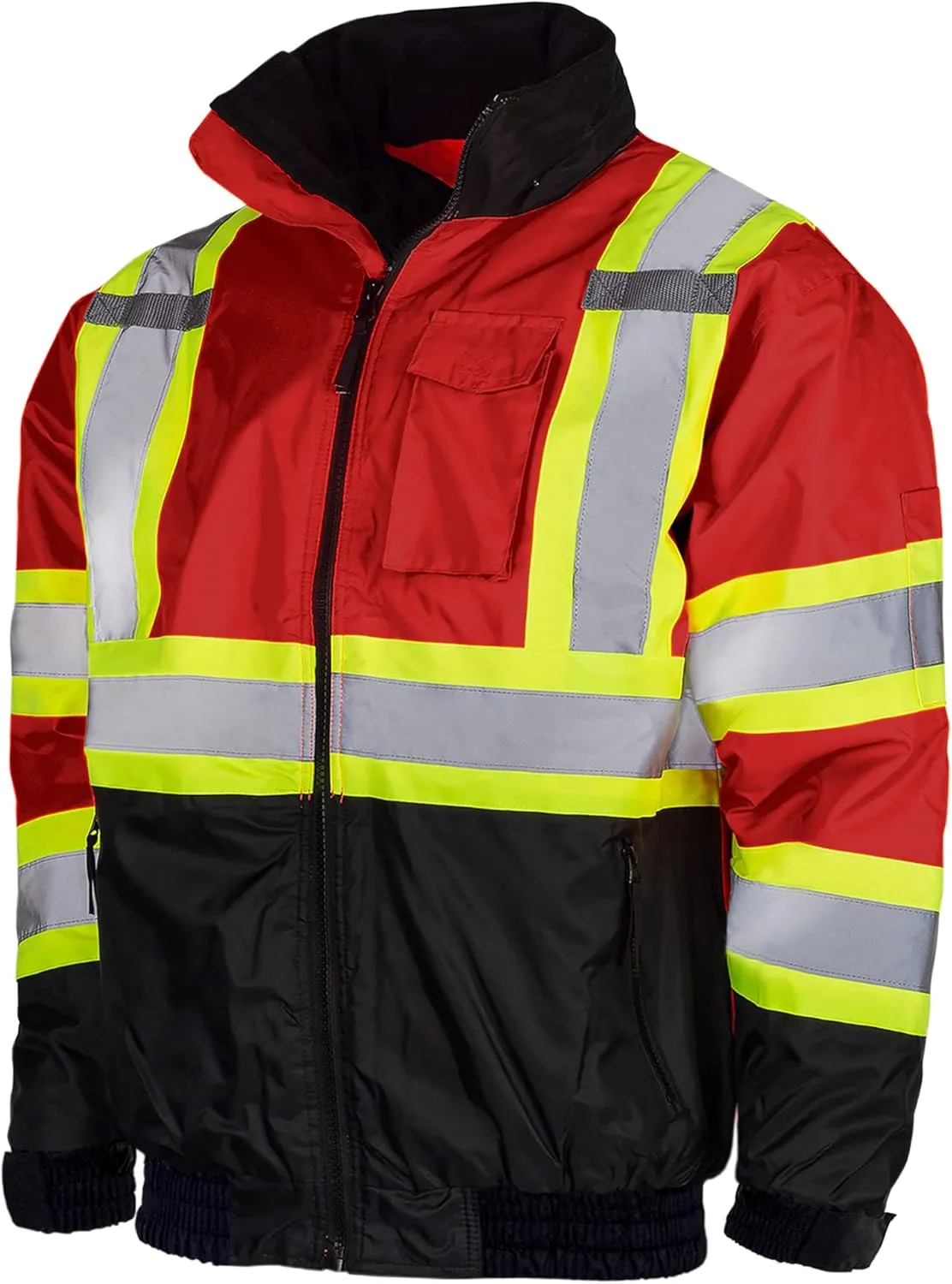 JORESTECH High Visibility Reflective Safety Bomber Jacket Waterproof X in Back ANSI/ISEA Class 1 Type O/CSA Z96