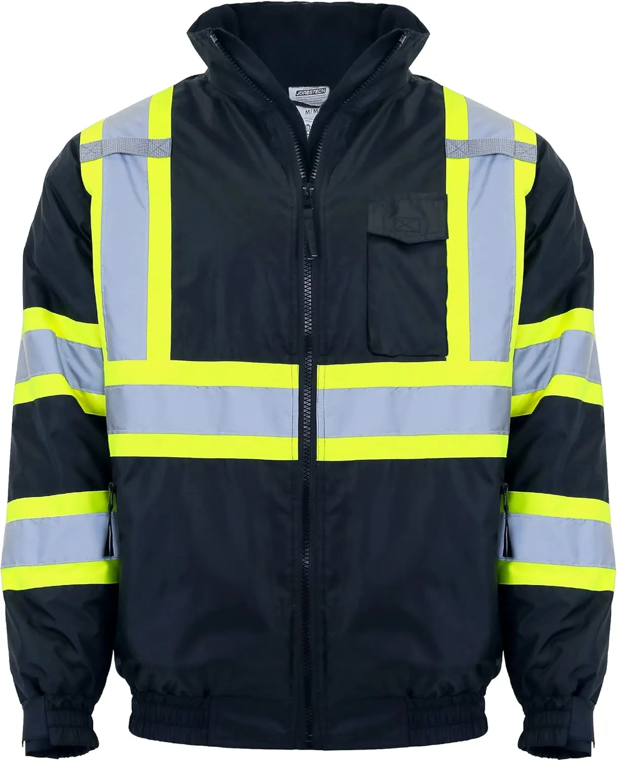 JORESTECH High Visibility Reflective Safety Bomber Jacket Waterproof X in Back ANSI/ISEA Class 1 Type O/CSA Z96