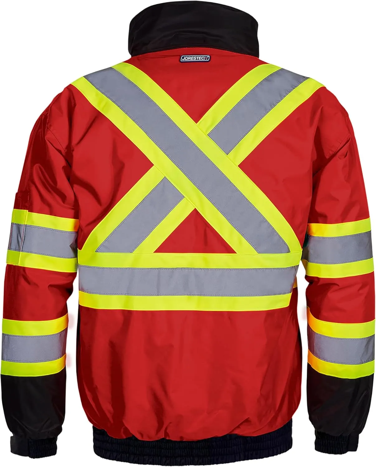 JORESTECH High Visibility Reflective Safety Bomber Jacket Waterproof X in Back ANSI/ISEA Class 1 Type O/CSA Z96