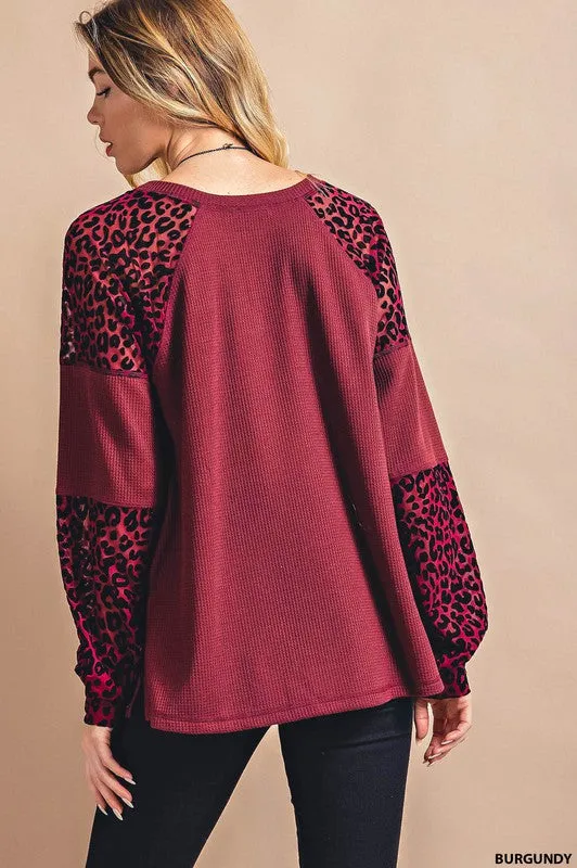 Kori Animal Thermal Long Sleeve Tee Top - Heather Grey Black