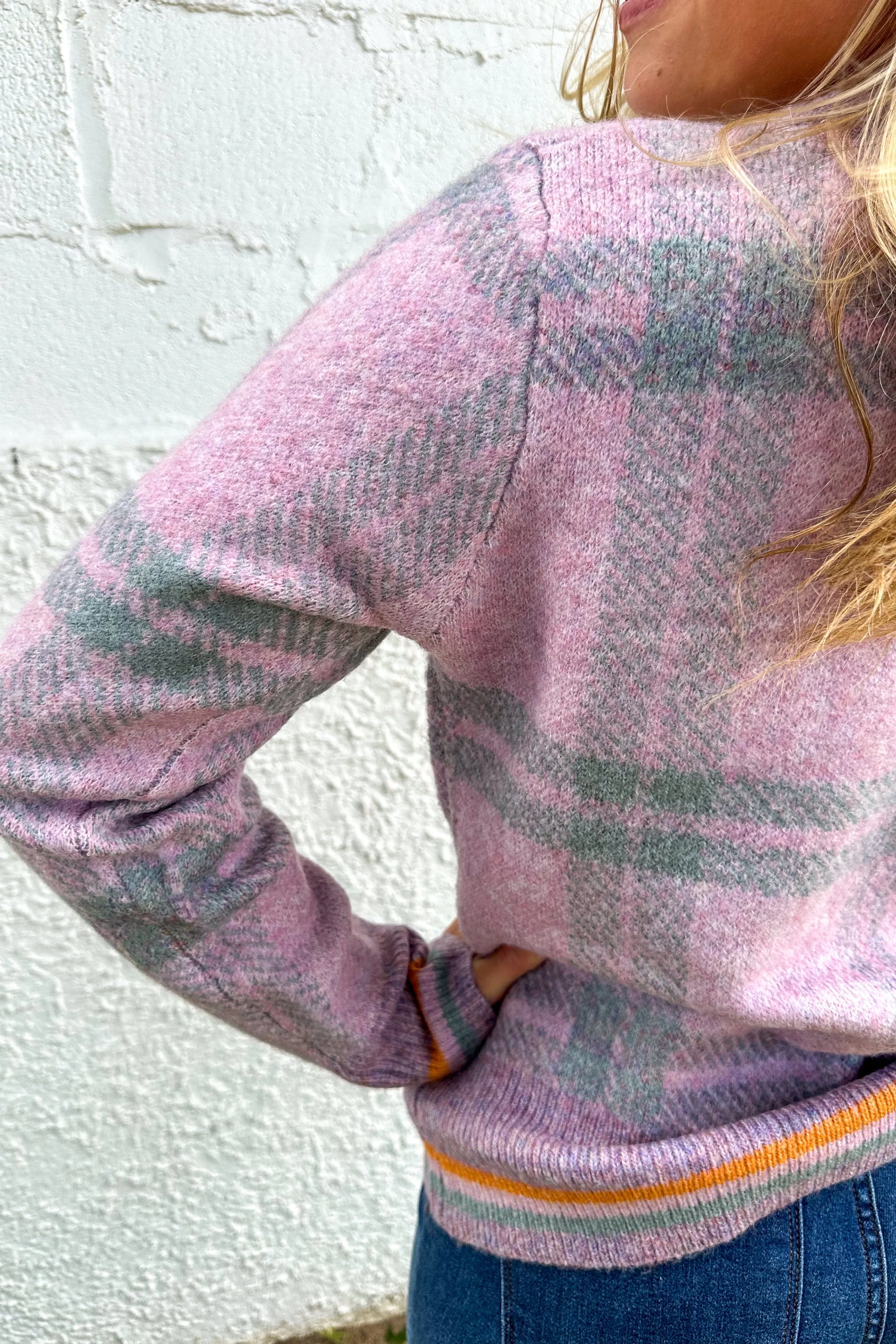 Lavender Checked Sweater
