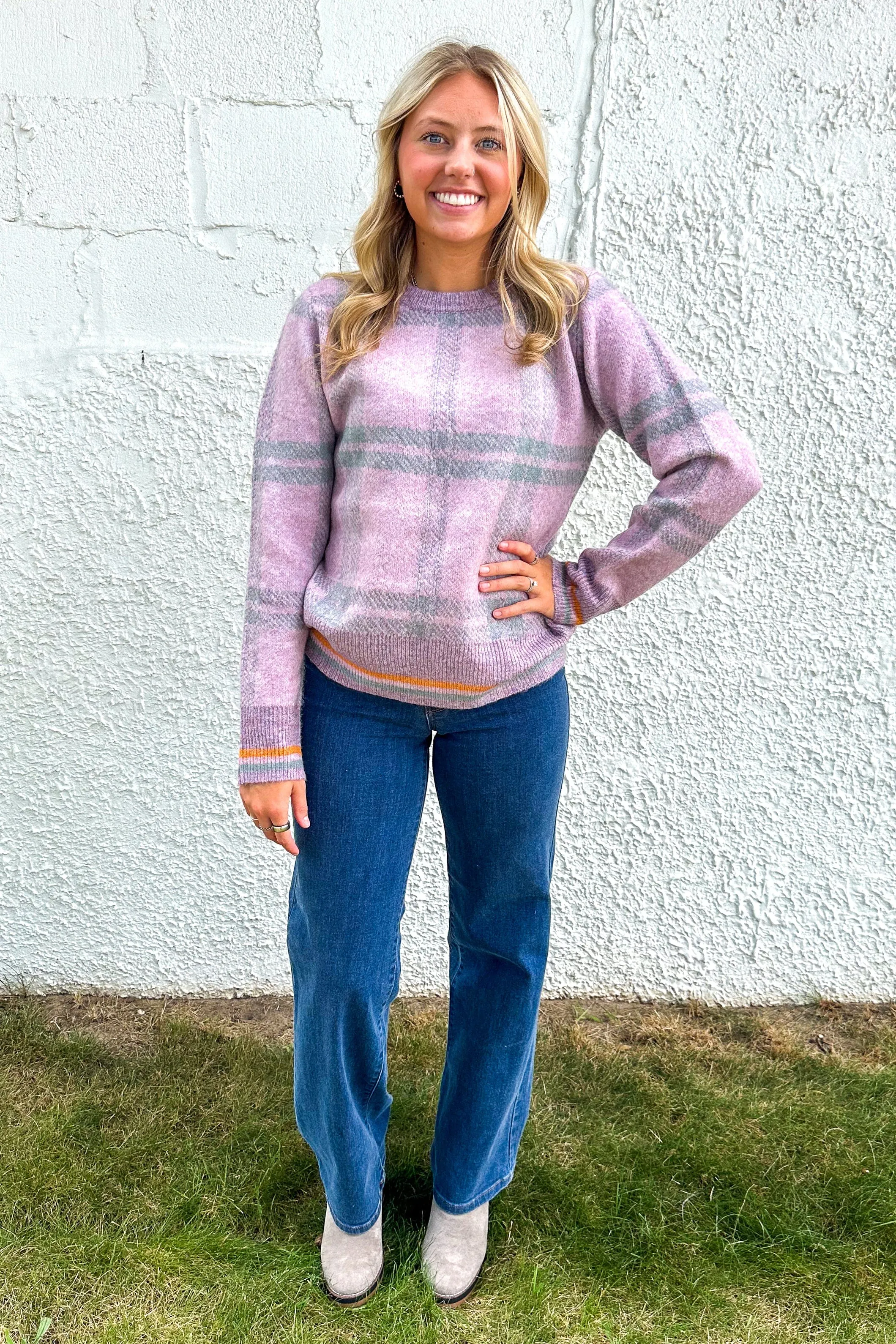 Lavender Checked Sweater