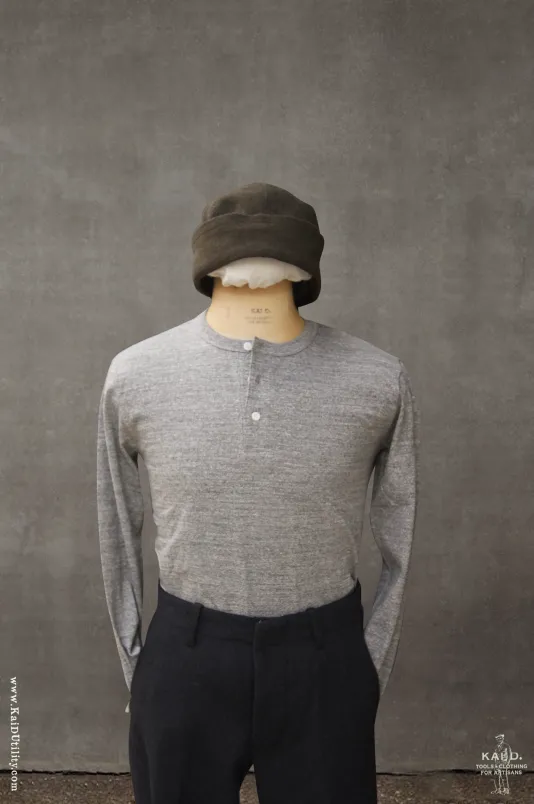 Long Sleeve Henley Tee - Light Grey Heather - S, M, L, XL (Shorter Length)