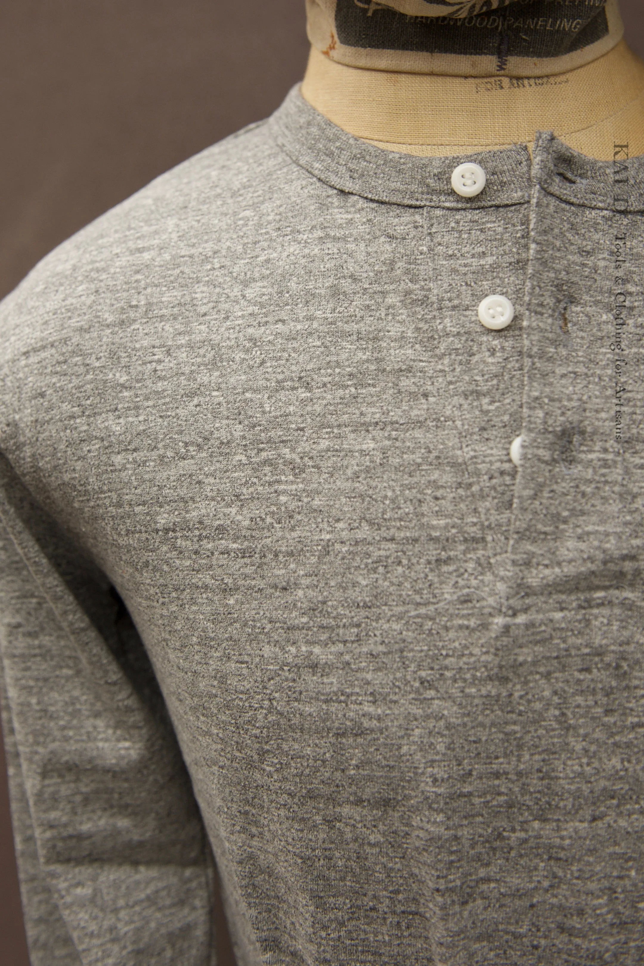 Long Sleeve Henley Tee - Light Grey Heather - S, M, L, XL (Shorter Length)