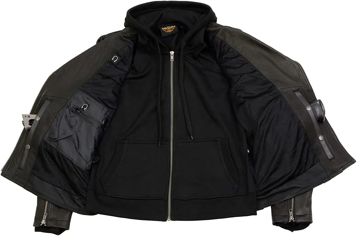 Milwaukee Leather MLL2575 Women's Black Leather Vented Motorcycle Jacket w/Removable Hoodie