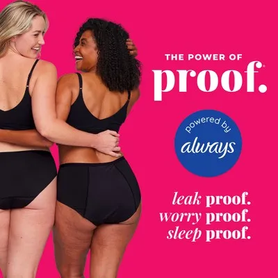 Open Box - Proof. by Always Women's High-Rise Briefs, Overnight Absorbency Period Underwear - X-Large - Black
