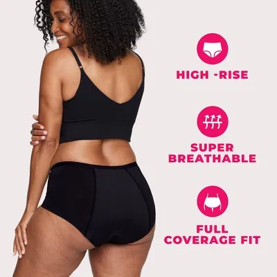 Open Box - Proof. by Always Women's High-Rise Briefs, Overnight Absorbency Period Underwear - X-Large - Black