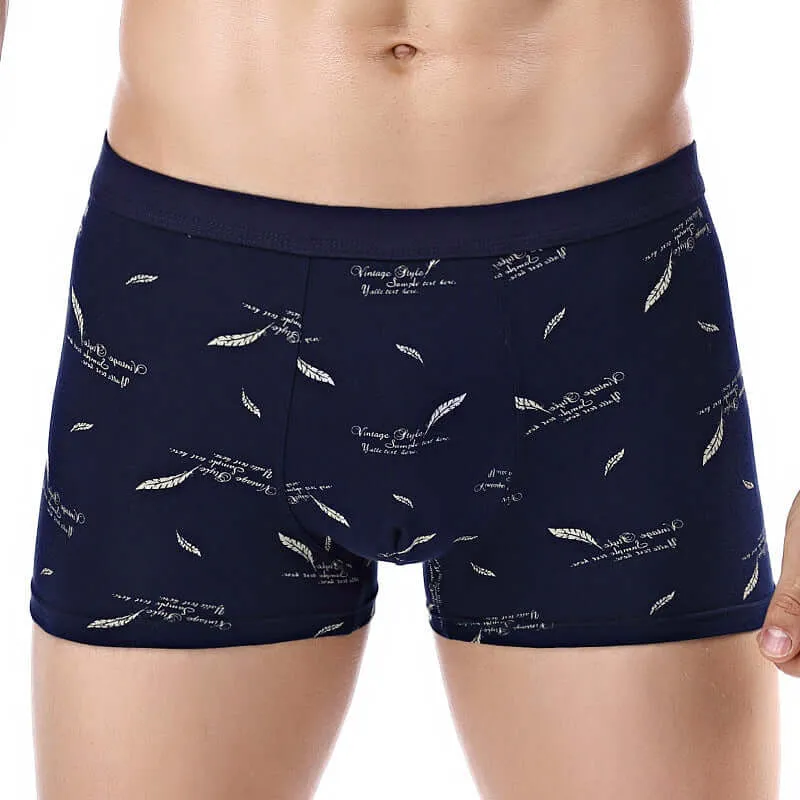 Printed cotton men's underwear cotton U-grain flat corner underwear middle waist panties men's printed four-corner underwear wholesale
