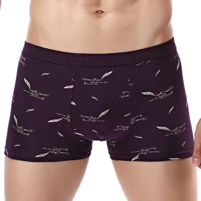 Printed cotton men's underwear cotton U-grain flat corner underwear middle waist panties men's printed four-corner underwear wholesale