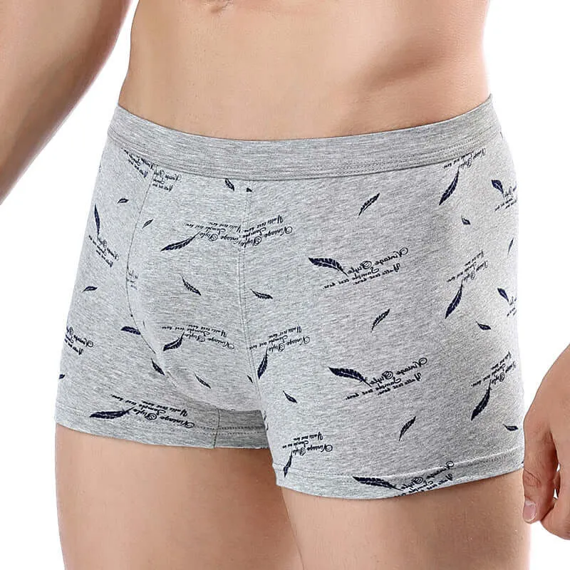 Printed cotton men's underwear cotton U-grain flat corner underwear middle waist panties men's printed four-corner underwear wholesale