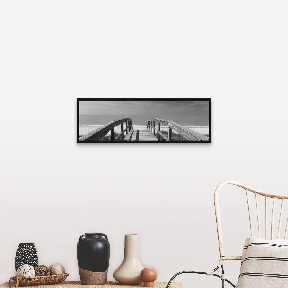 "Boardwalk on the beach, Gasparilla Island, Florida" Black Float Frame Canvas Art