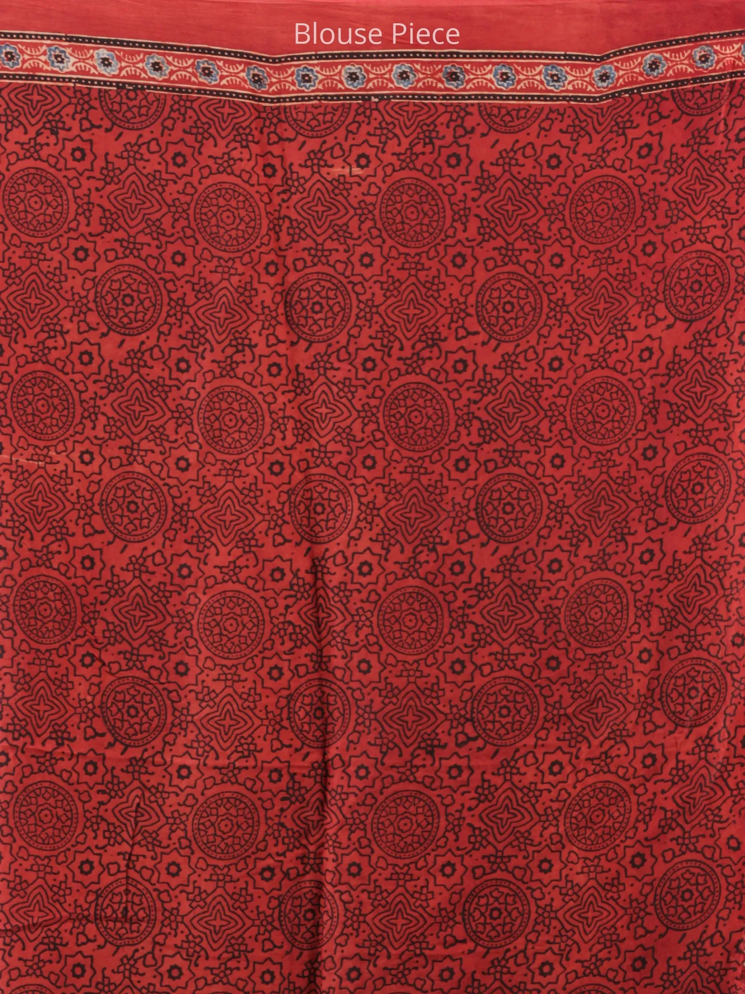 Red Beige Black Indigo Ajrakh Hand Block Printed Modal Silk Saree - S031704266