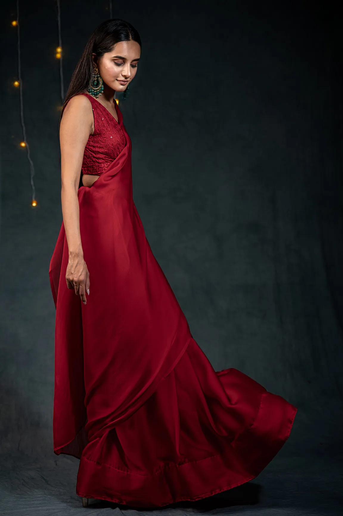 Ruby Chiffon Saree with Embroidered Blouse Fabric