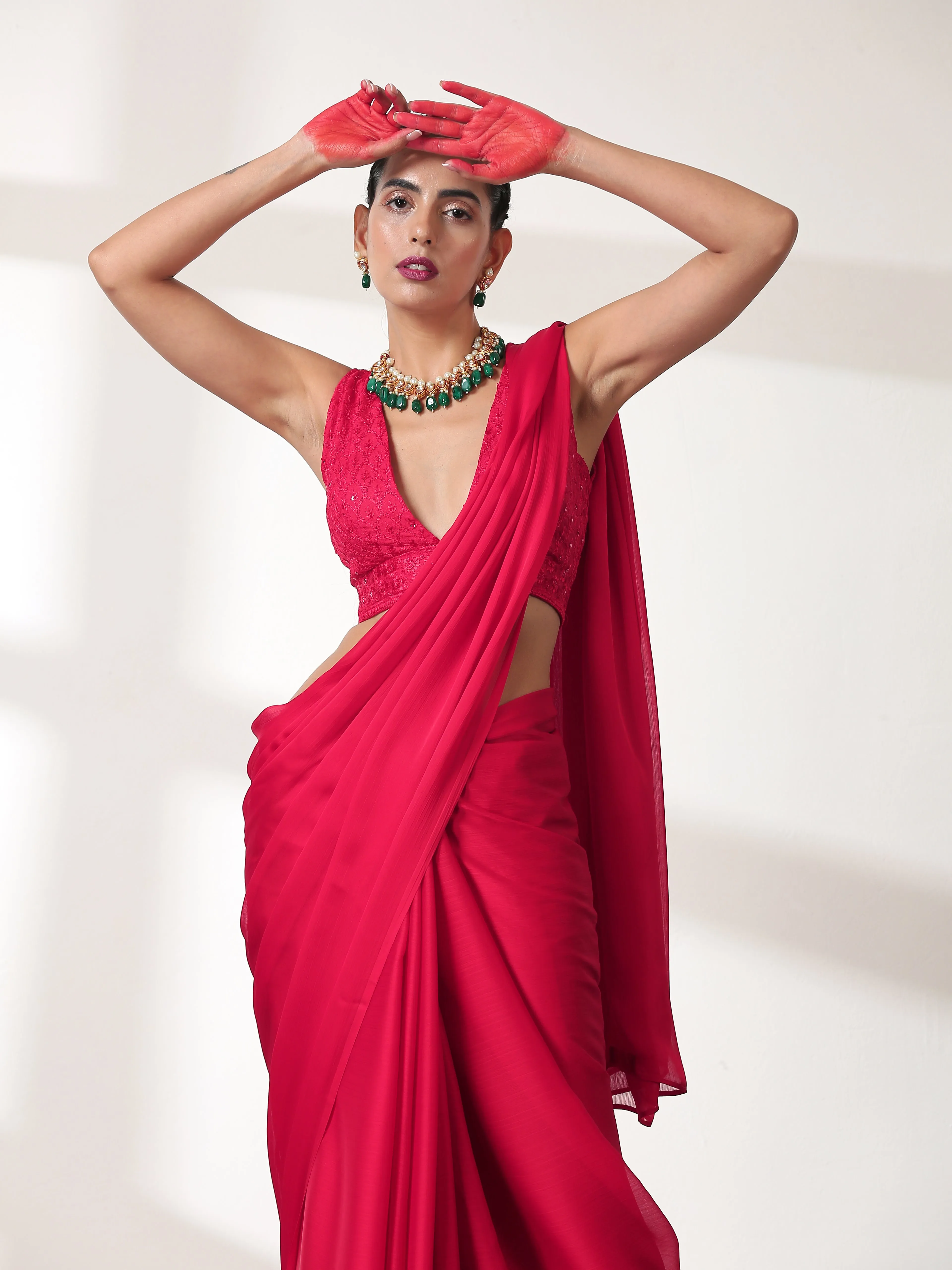 Ruby Chiffon Saree with Embroidered Blouse Fabric
