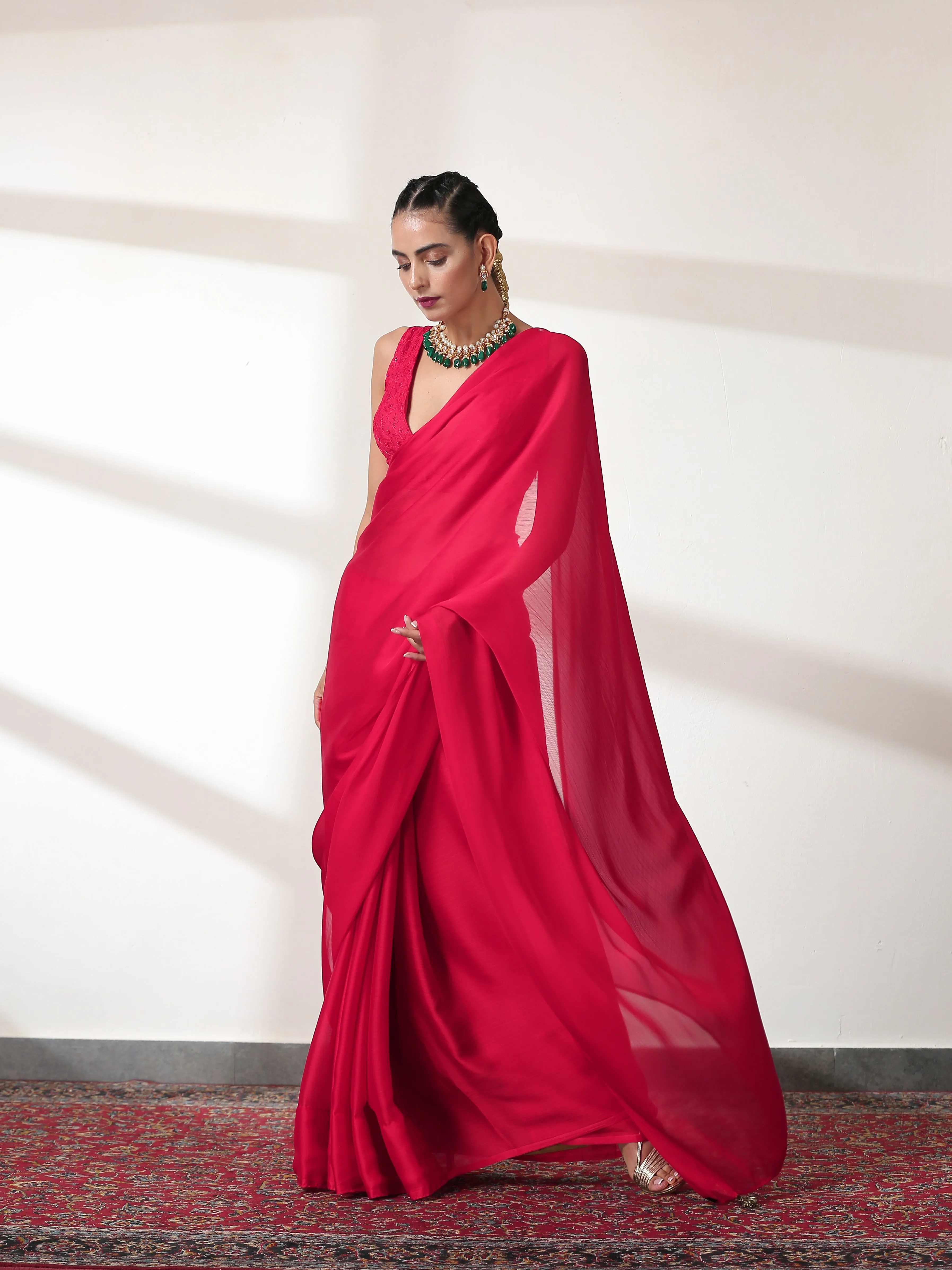 Ruby Chiffon Saree with Embroidered Blouse Fabric