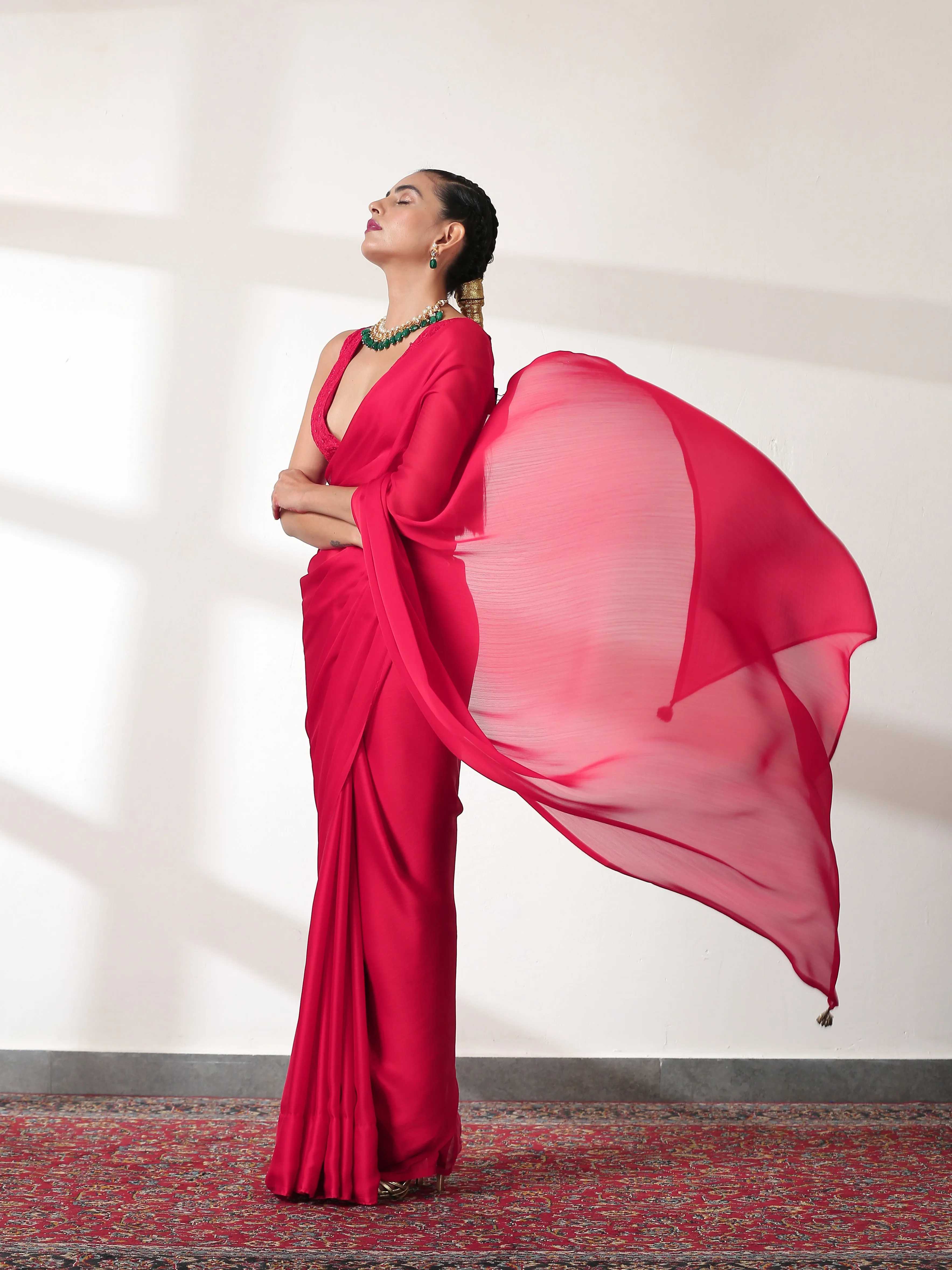 Ruby Chiffon Saree with Embroidered Blouse Fabric
