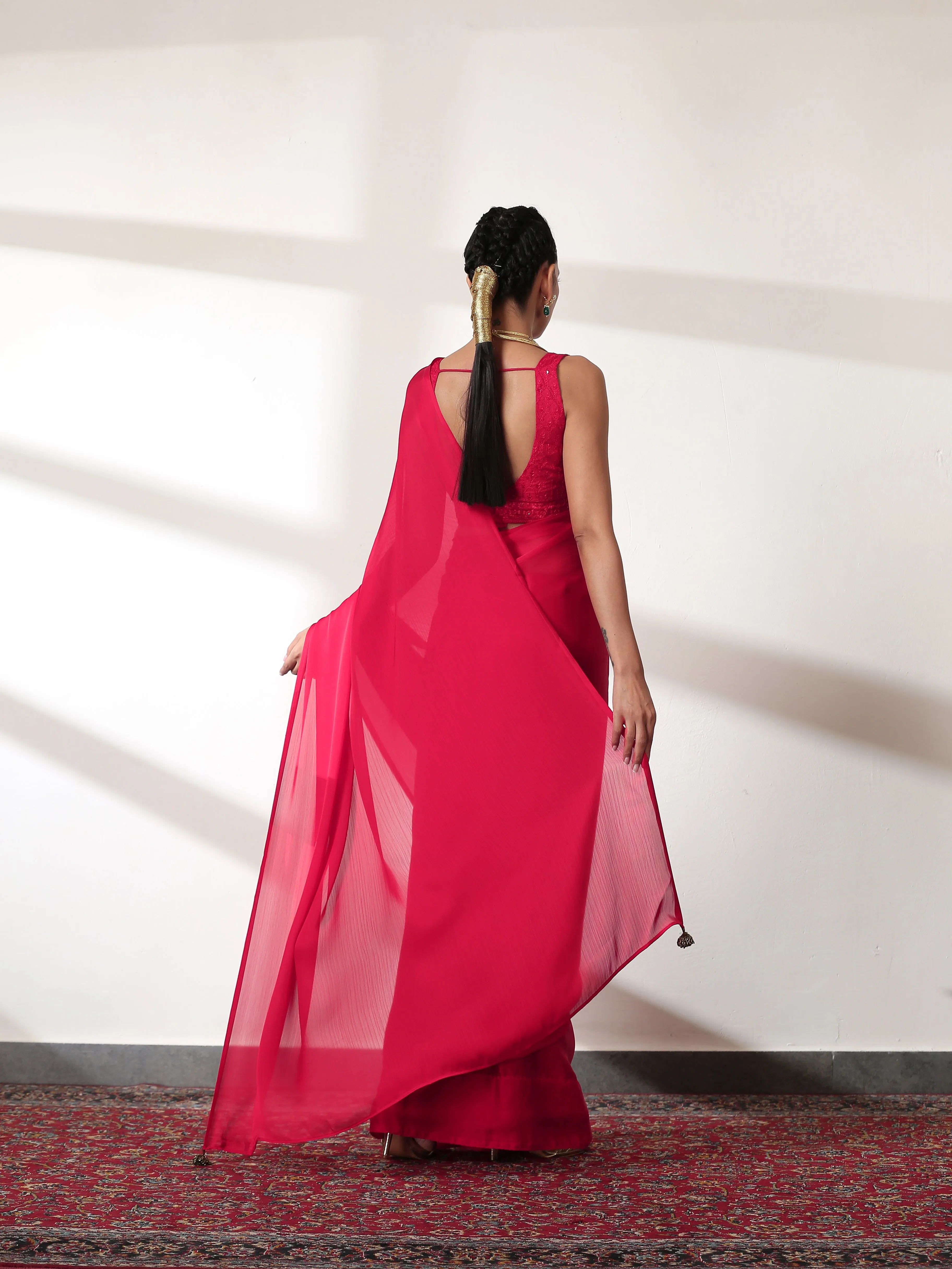 Ruby Chiffon Saree with Embroidered Blouse Fabric