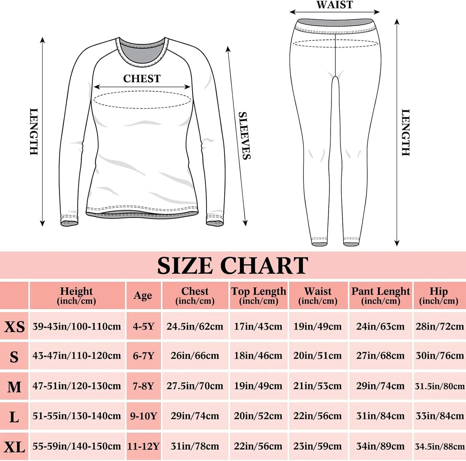 Silkfly 3 Set Girls Thermal Underwear Soft Winter Thermal Top and Bottom with Fleece Lined Base Layer for Girls
