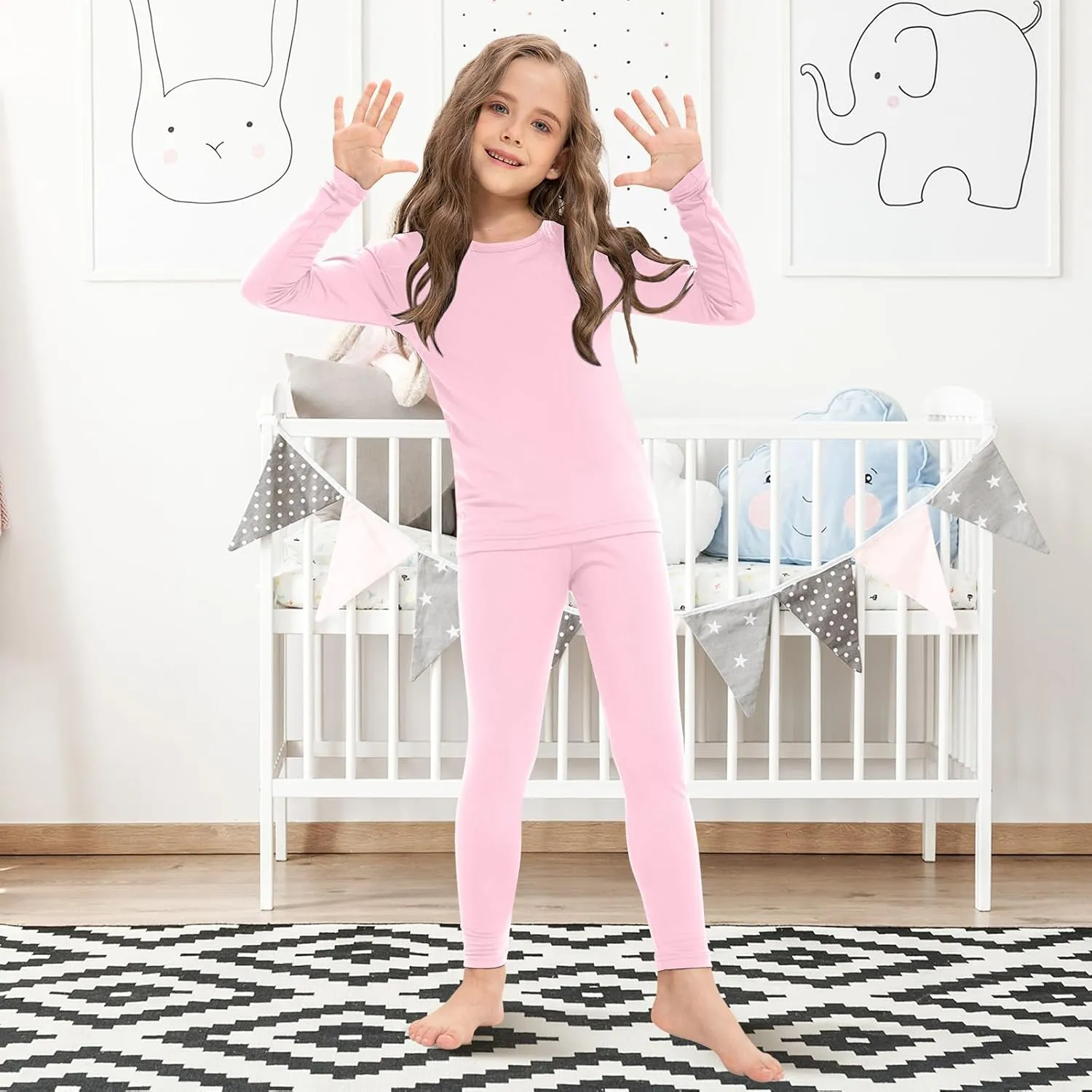 Silkfly 3 Set Girls Thermal Underwear Soft Winter Thermal Top and Bottom with Fleece Lined Base Layer for Girls