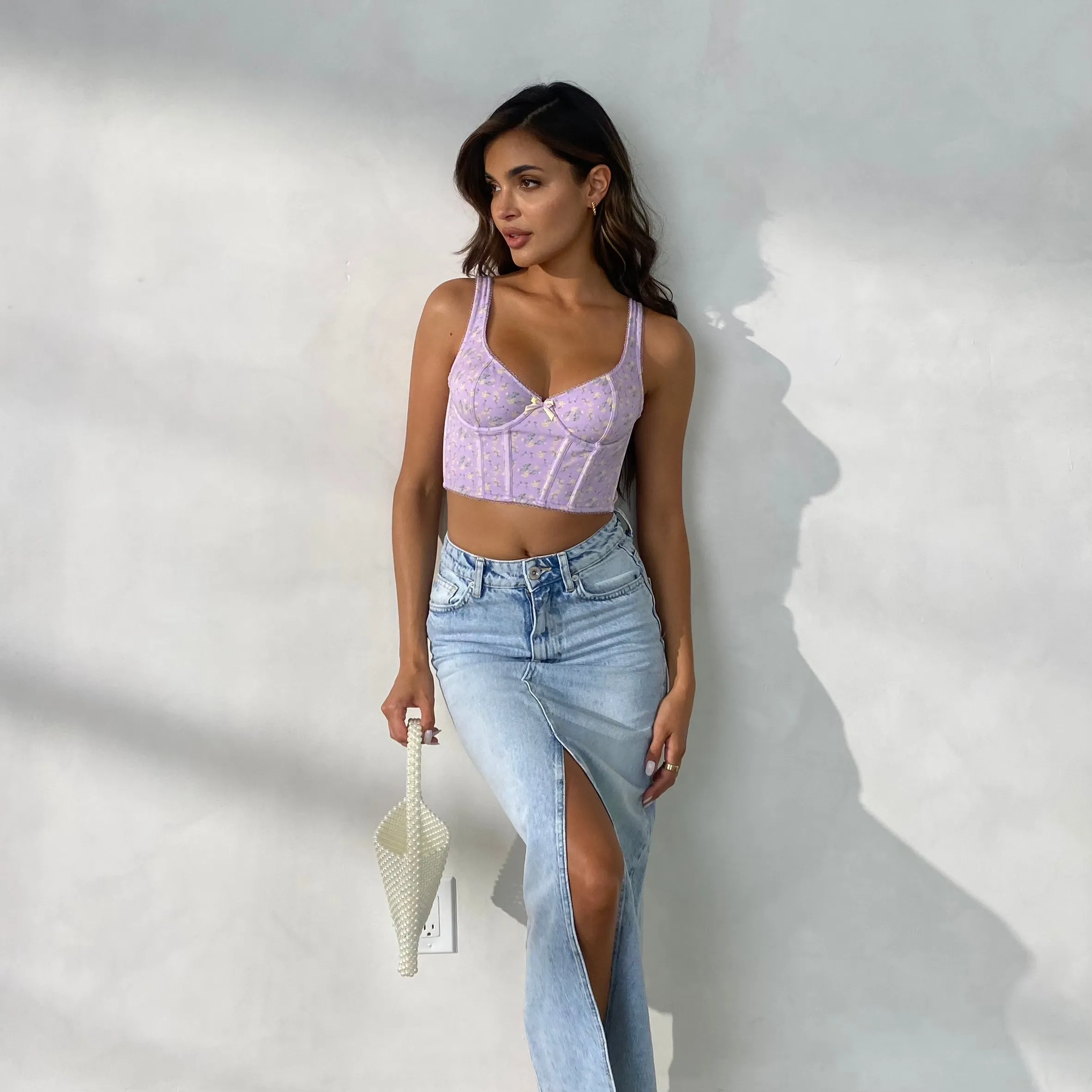 Sweet Longline Bra  - Lilac Floral