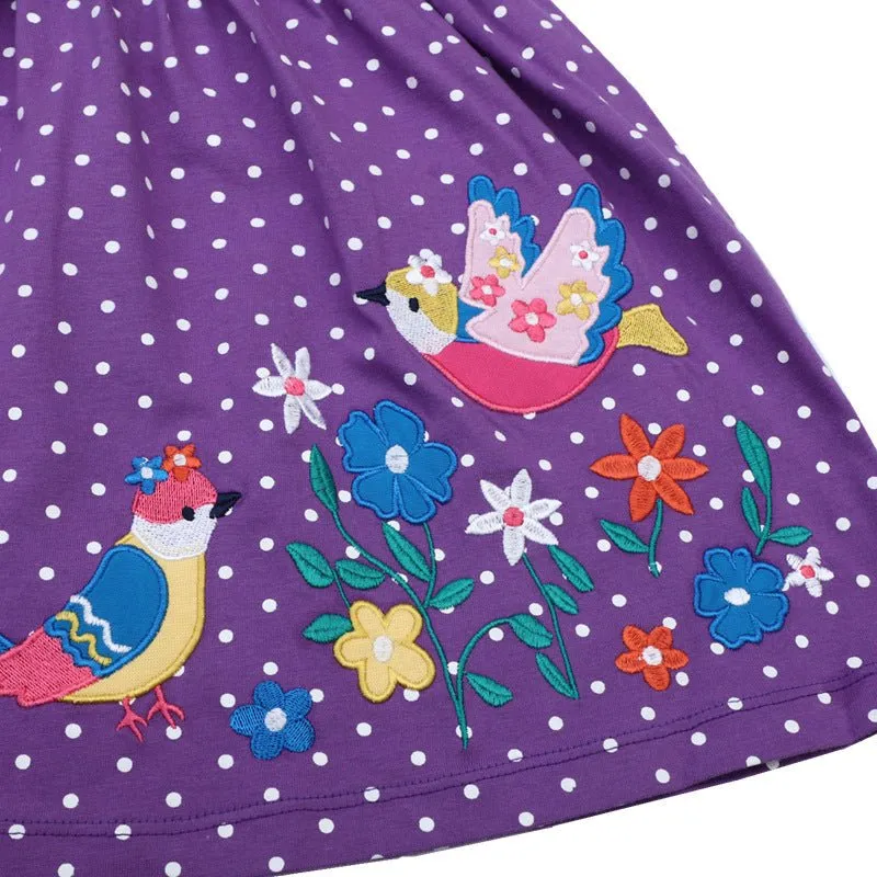 Toddler/Kid Girls Short Sleeve Purple Floral Bird Dress