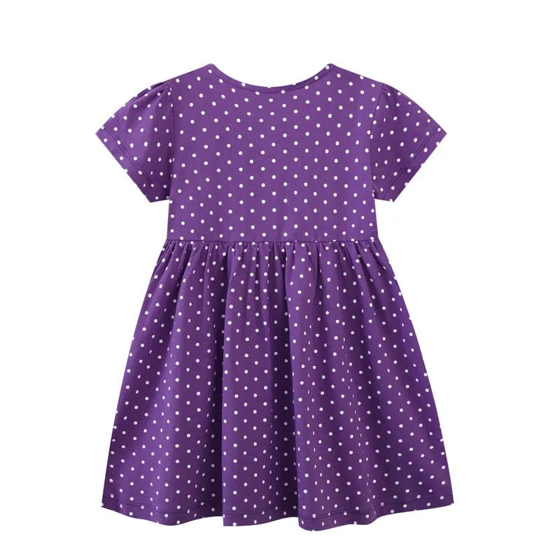 Toddler/Kid Girls Short Sleeve Purple Floral Bird Dress