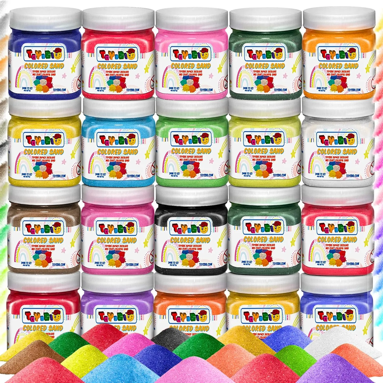 Toyssio Colored Sand for Sand Art 20 Colors 15 Lbs  Kids Pack of 20