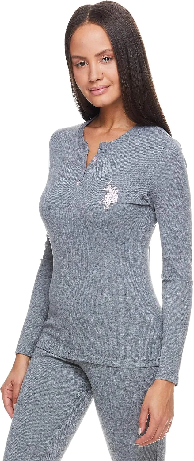 U.S. Polo Assn. Thermal Pajamas for Women Set, Womens Thermals Top and Bottom Set, Long Johns Base Layer