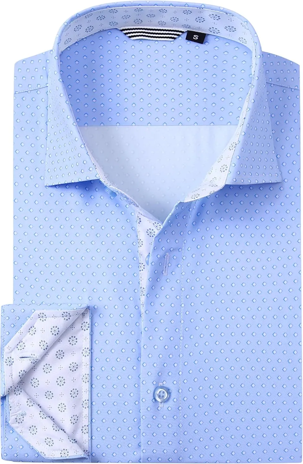 WARHORSEE Mens Casual Button Down Dress Shirts Long Sleeve 4-Way Stretch Collared Printed Business Work Shirt