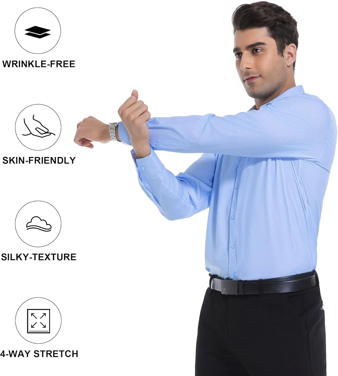 WARHORSEE Mens Casual Button Down Dress Shirts Long Sleeve 4-Way Stretch Collared Printed Business Work Shirt