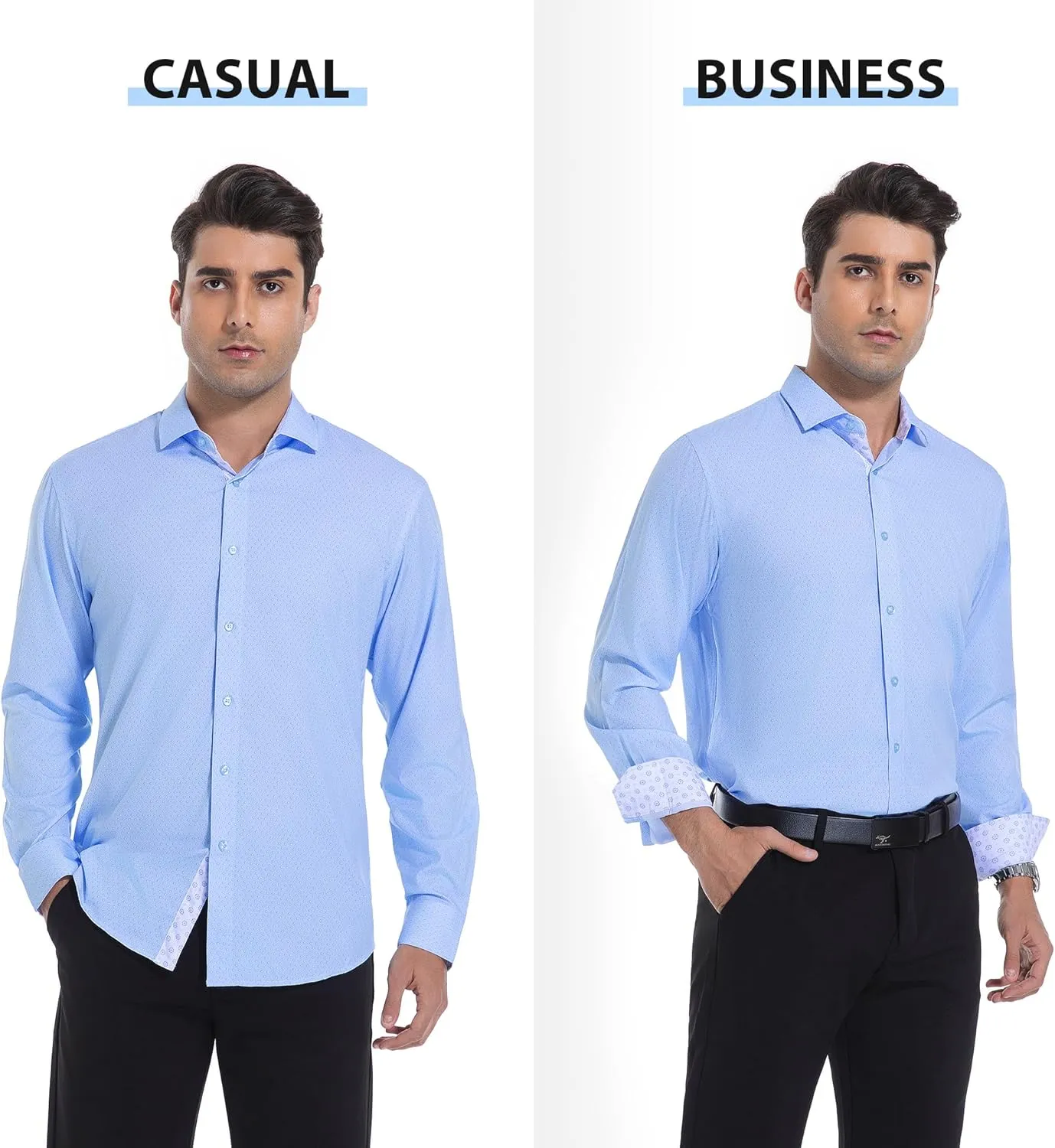WARHORSEE Mens Casual Button Down Dress Shirts Long Sleeve 4-Way Stretch Collared Printed Business Work Shirt