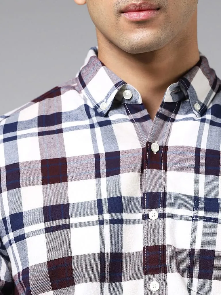 WES Casuals Multicolor Plaid Checked Cotton Slim Fit Shirt