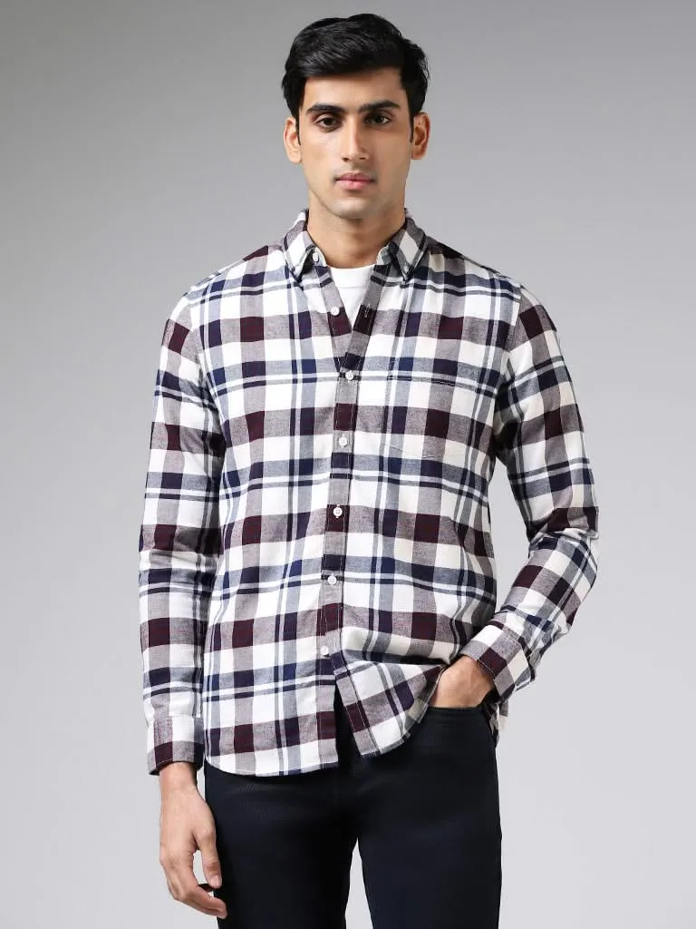 WES Casuals Multicolor Plaid Checked Cotton Slim Fit Shirt