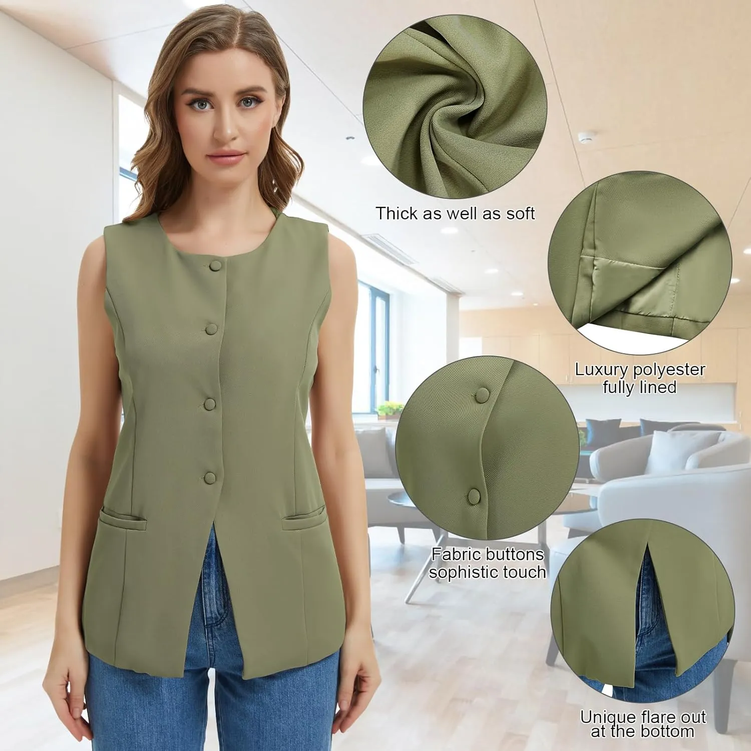 Women Summer Suit Vest Business Tops Sleeveless Button Down Blazer Modern Casual Waistcoat Office Formal Dressy Vest