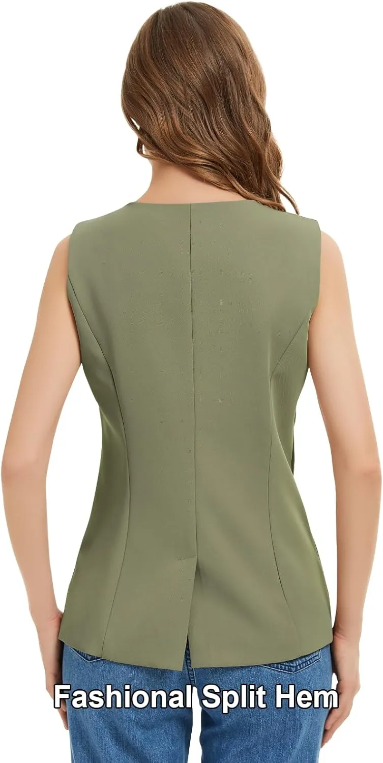 Women Summer Suit Vest Business Tops Sleeveless Button Down Blazer Modern Casual Waistcoat Office Formal Dressy Vest