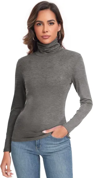 Women's Long Sleeve Casual Lightweight Turtleneck Top Slim Fit Thermal Active Layer Shirts