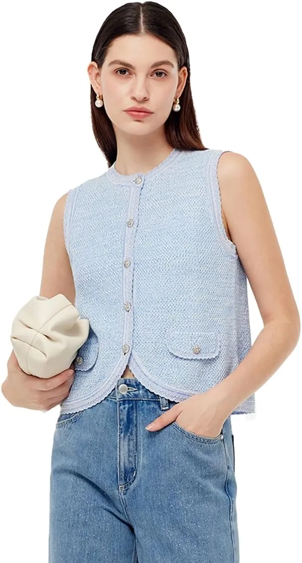 Women's Sleeveless V Neck Knit Sweater Vest Cardigan Button Front Going Out Tops for Women