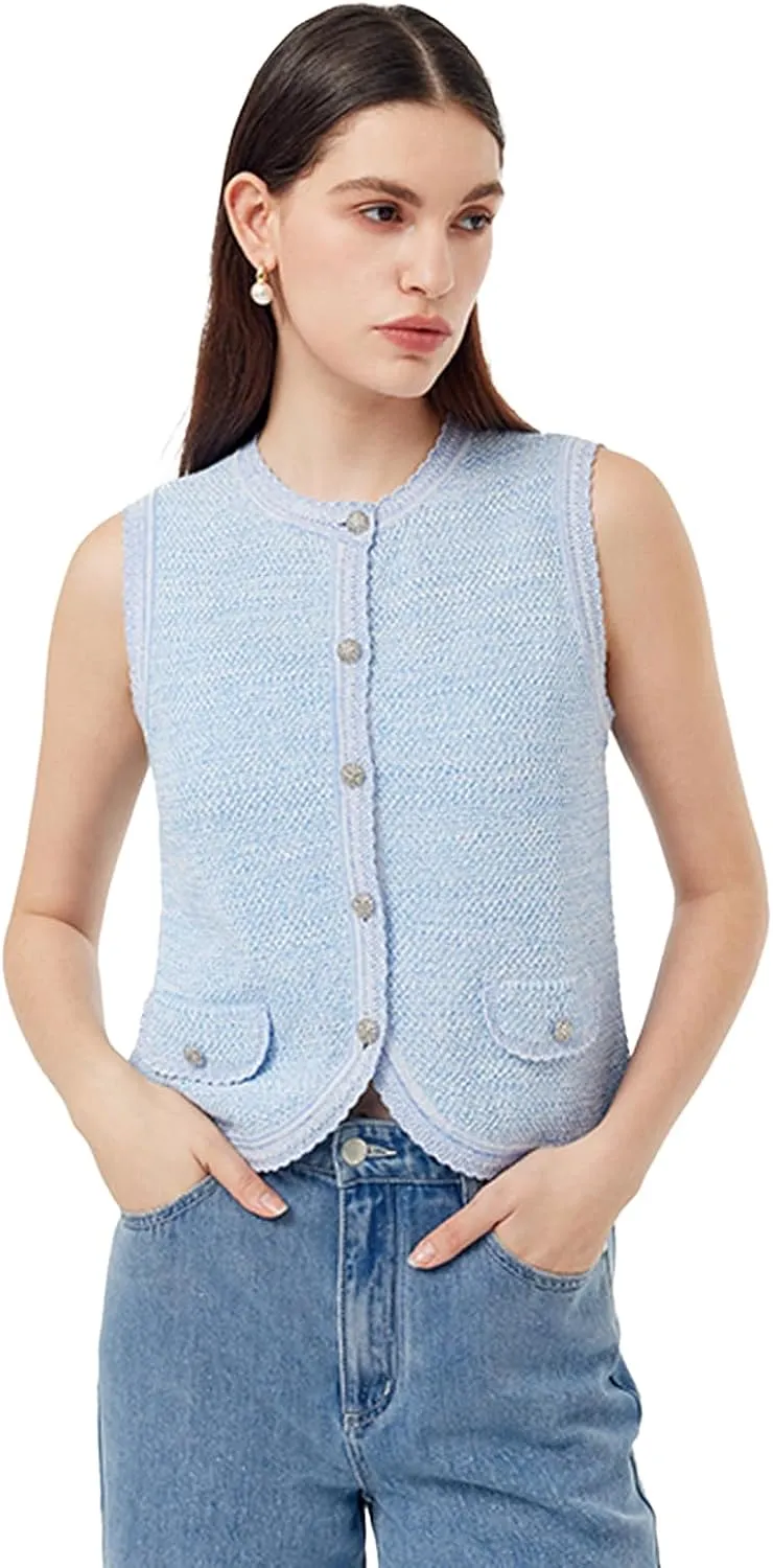 Women's Sleeveless V Neck Knit Sweater Vest Cardigan Button Front Going Out Tops for Women