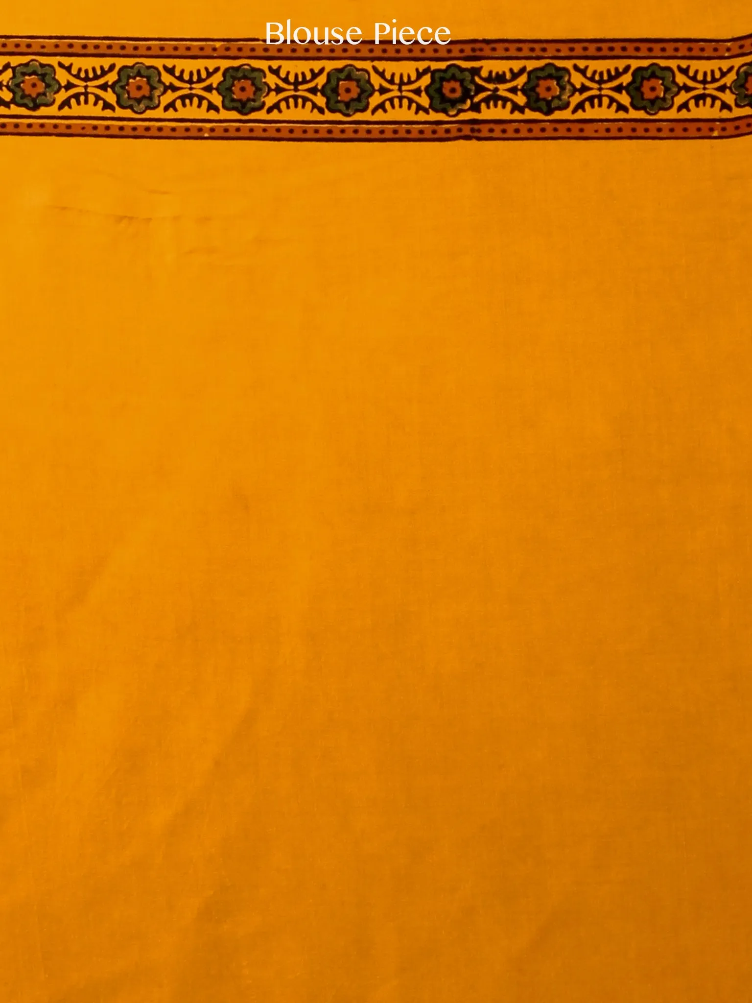 Yellow Green Rust Ajrakh Hand Block Printed Modal Silk Saree in Natural Colors - S031703371